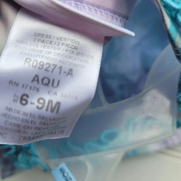 2PC BONNIE BABY WHITE TEAL LILA EMPIRE WAIST DRESS BUTTONS TIES BACK 6-9 Mos - Picture 6 of 8